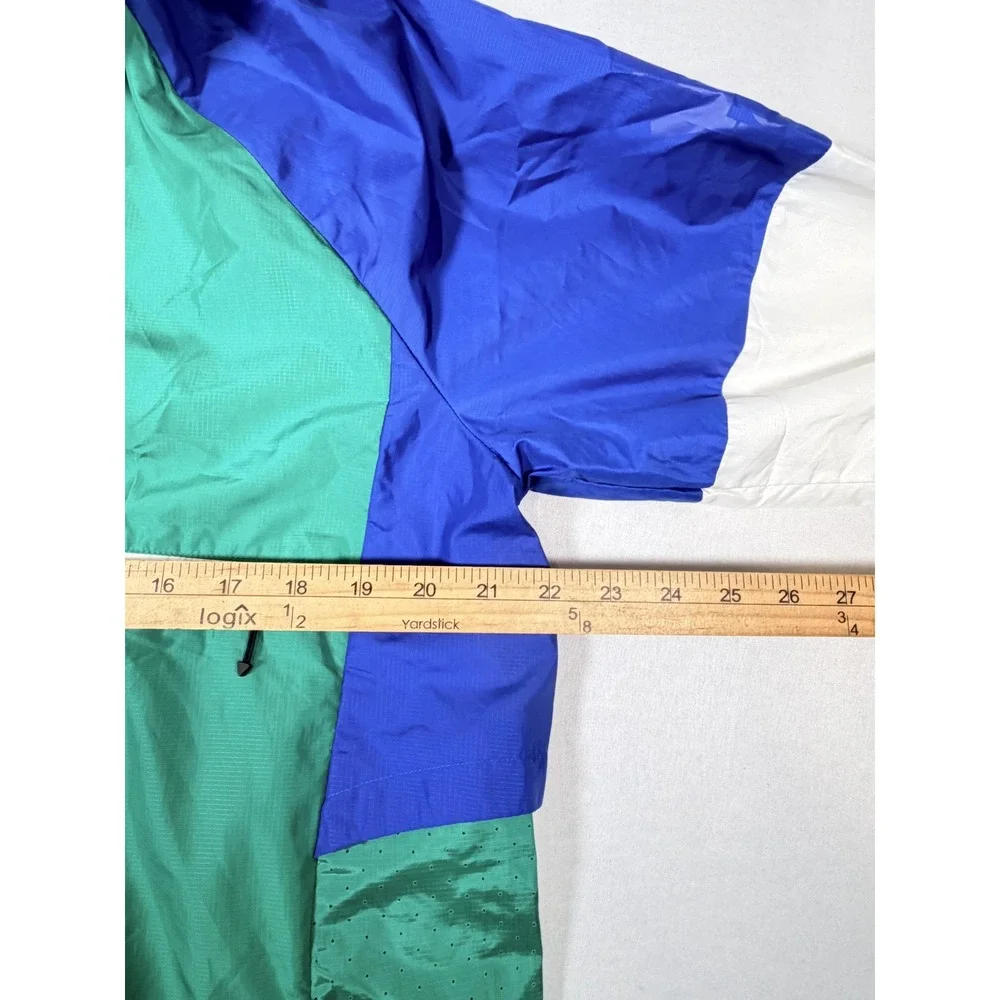 Adidas Jacket Mens Medium Green Blue White Colorblock Hooded 1/2 Zip Windbreaker